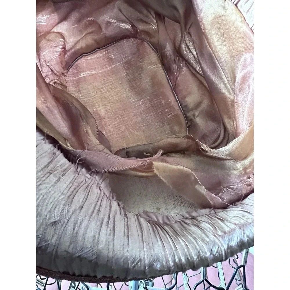 Vintage Lavender Quilted Silk Floral Toque Hat Mauve Pom Pom‎ Mid Century Style